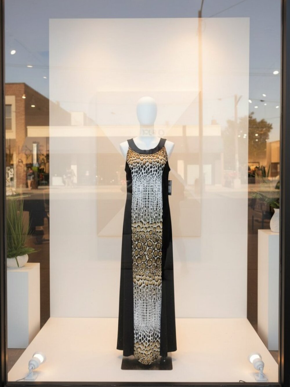 AB Studio Black Maxi Dress with Python & Leopard Print Front Panel ✨Size: L✨ NWT